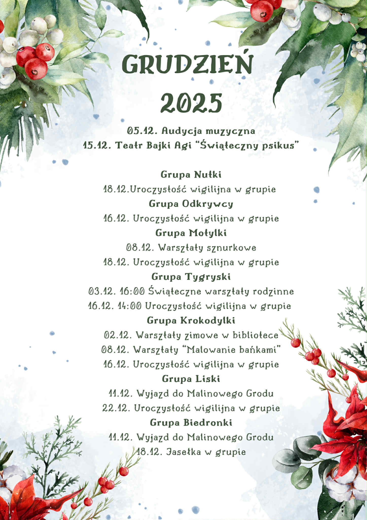 Zamierzenia na grudzień